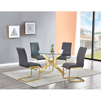 Akinleye 5 Pieces 47" Round Dining Set (Gold) 