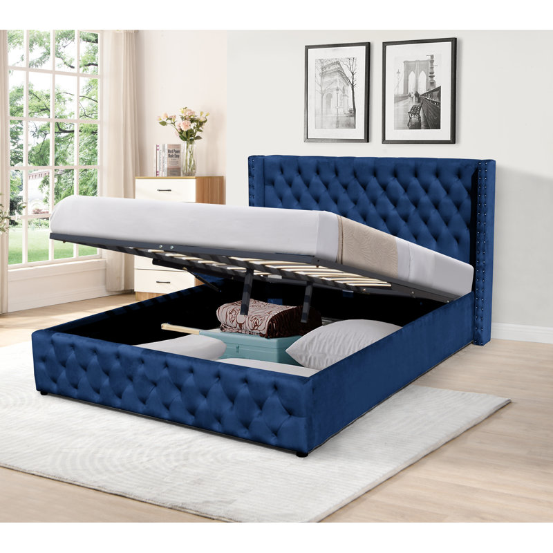 Branigans Upholstered Ottoman Storage Bed, Blue, Kingsize (5')
