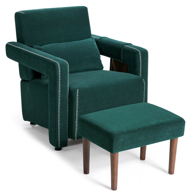 Fauteuil d'appoint moderne en molleton berbère avec repose-pieds et coussin de taille pour le salon, Vert