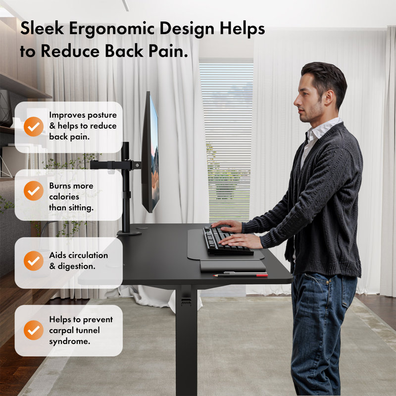 Adjustable Metal Base Standing Desk, Black/Black, 120 W x 60 D