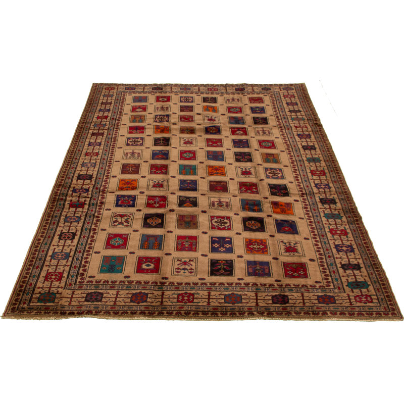 Tapis décoratif de laine brun clair en laine noué à la main de conception unique 6 pi 11 po X 10 pi 1 po noué à la main New Age