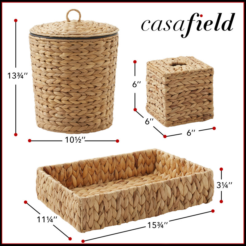 3-Piece Boho Bathroom Accessories Set, Natural Water Hyacinth