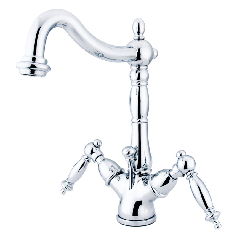 Kingston Brass Heritage Double-Handle 1-or-3 Hole Deck Mount Single-Hole Bathroom Faucet with Brass Pop-Up, Polished Chrome