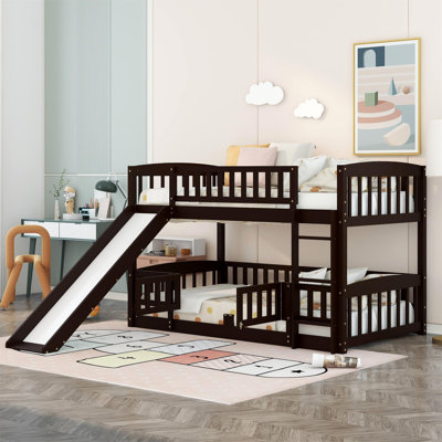 Lit superposÃ© avec glissade, lit bas pour enfants avec Ã©chelle, barriÃ¨re et aire de jeux