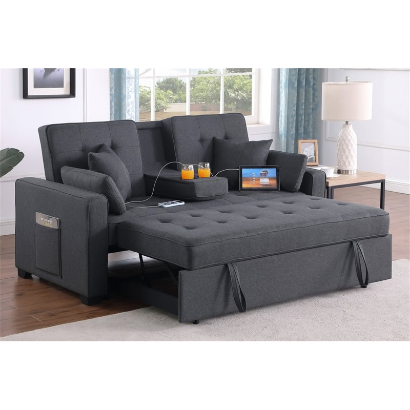 Causeuse-lit en lin gris foncé Corrado II, Dark Gray Linen