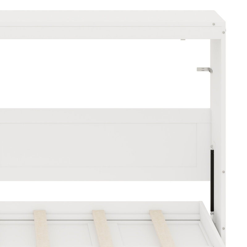 Lit escamotable moderne pliable avec motif imprimé décoratif, éclairage DEL sous le lit, Blanc