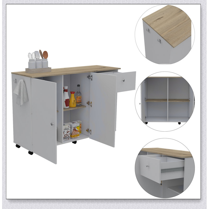 Sayville Modern 2-Drawer 2-Shelf Kitchen Island with Pine, Perfect for Stylish and Functional Storage Solutions