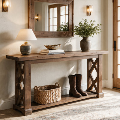 63" Solid Wood Console Table for Entryway, Farmhouse Sofa Table Behind the Couch