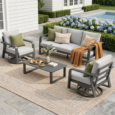 Modern Aluminum Outdoor Patio Furniture Set with Swivel Rocking Chairs