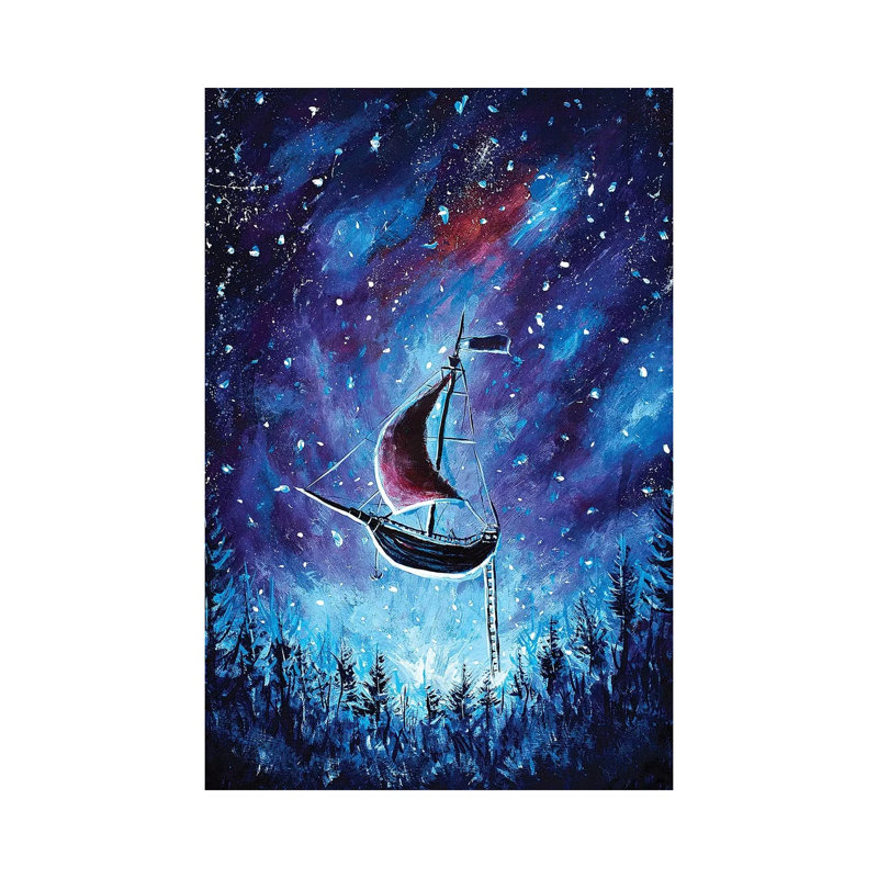 Pirate Ship In Cosmos 1 Piece Wall Art on Canvas, 45.72cm H x 30.48cm W, Wrapped Canvas