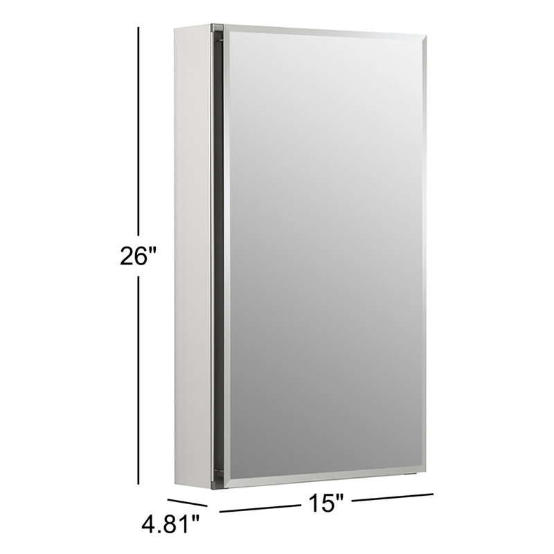 Recessed or Surface Mount Frameless Aluminum Medicine Cabinet Adjustable Shelves, 26" H x 15" W x 4.81" D
