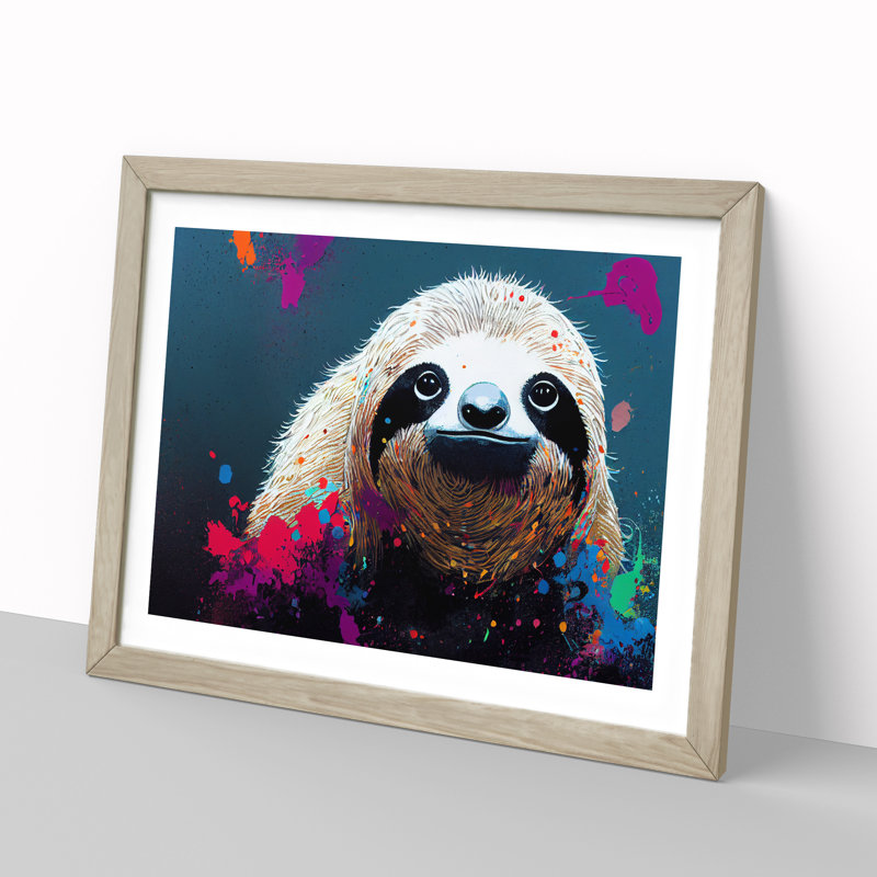 Sloth Splash Vol.1 Abstract - Framed Print, 46cm H x 64cm W x 2cm D, Oak