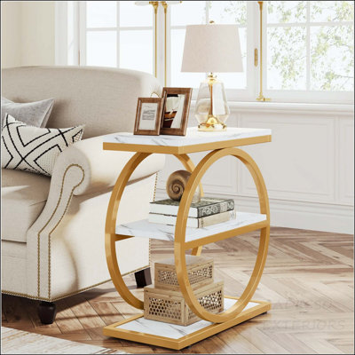 3-Tier Industrial Side Table with Round Metal Frame
