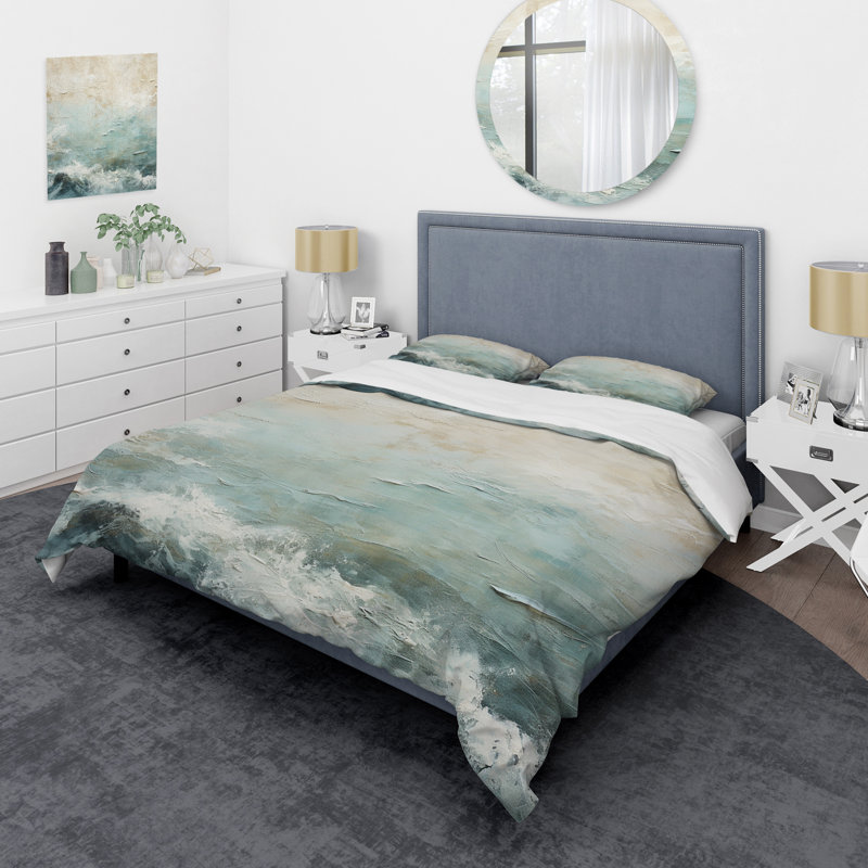 Ensemble de housse de couette Modern Coastal Beige and Blue River I - Coastal Ocean