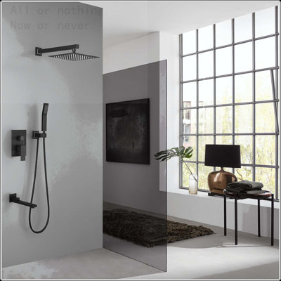 10-Inch Square Wall Mounted Rain Shower System, Matte Black