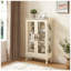 Vitrine 2 portes blanche avec portes en verre trempé, vitrine éclairée avec dossier en miroir et tablettes réglables - style rétro américain pour le bureau à domicile