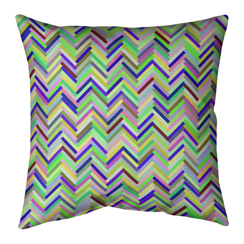 Coussin en suède chevrons, Bourre en polyester, 16 po x 1 po, Vert / bleu