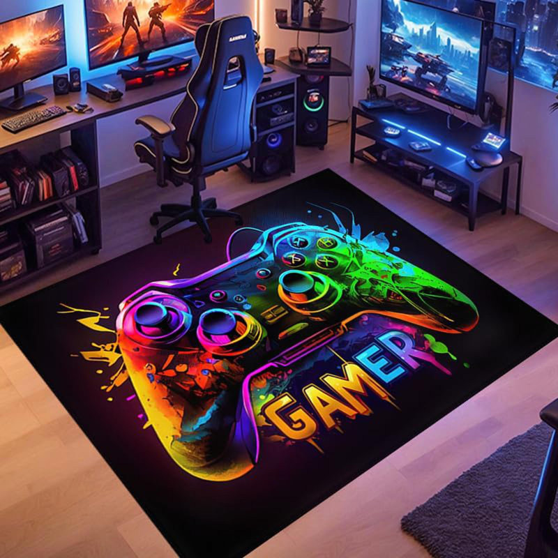 Non-Slip Gaming Carpet 94X63 Inches - Controller Print Rug For Gaming Enthusiasts, Bedroom, Game Room, Rectangle 5'3" x 7'10"