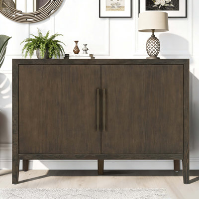 47.25-Inch Farmhouse Sideboard With Pine Veneer, 2-Door Retro Buffet With Adjustable Feet, Wooden Storage Cabinet With Metal Handles For Living Room, Kitchen