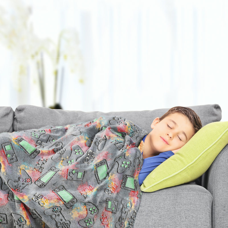 Jeté pour enfants Catalonia Glow in The Dark, Gris / vert / rose