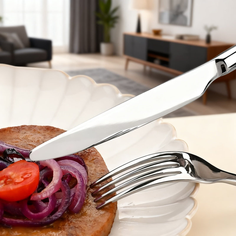 Ensemble de 16 couteaux à steak en acier inoxydable de qualité supérieure avec fourchettes et cuillères polies en miroir pour un dîner raffiné et un usage domestique