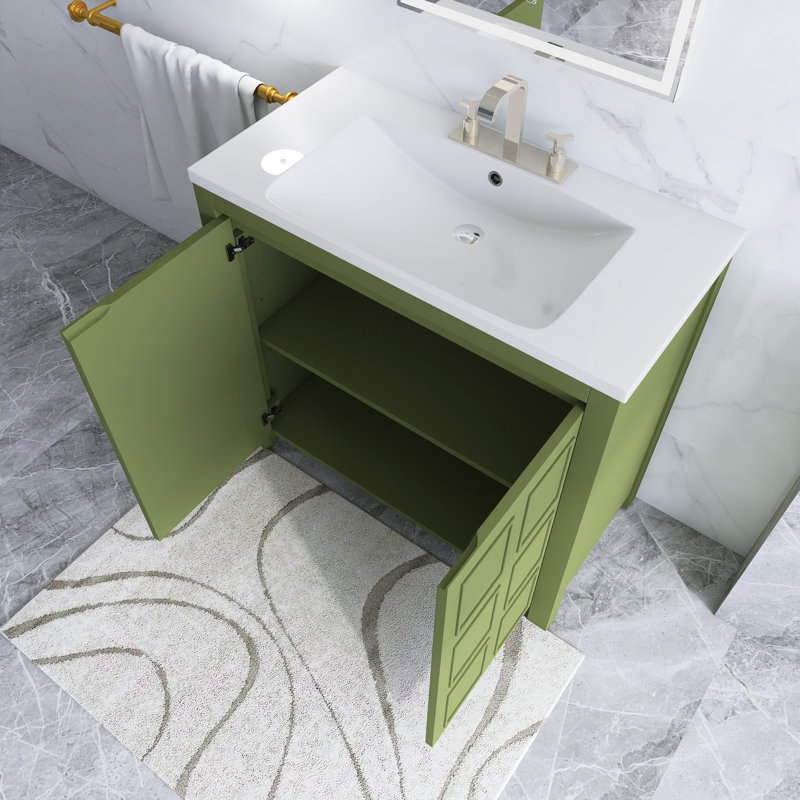 Meuble-lavabo sur pied 36 po avec lavabo en résine, Vert olive