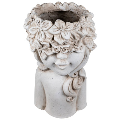 Lady Head With Flowers Outdoor Garden Planter - 16.5"