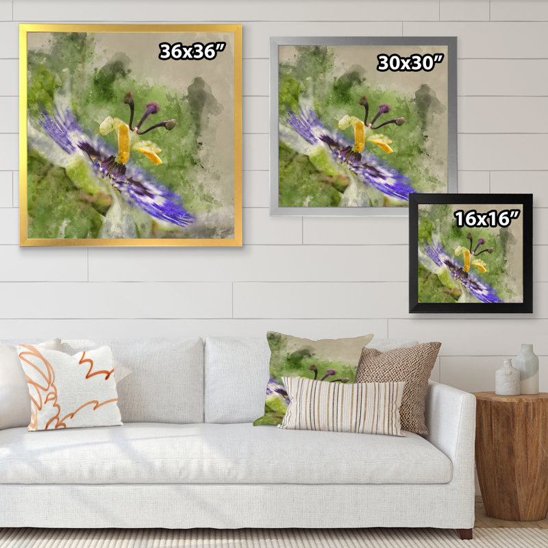 Abstrait fleur mauve - Peinture, Cadre photo noir, H 16 po x l 16 po