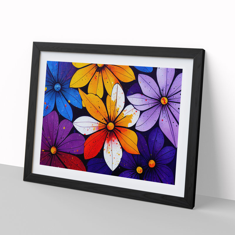 XH1022-10308X Wonderful Flower Splash Abstract 1 Piece Single Picture Frame Wall Art, 34cm H x 46cm W x 2cm D, Black Framed