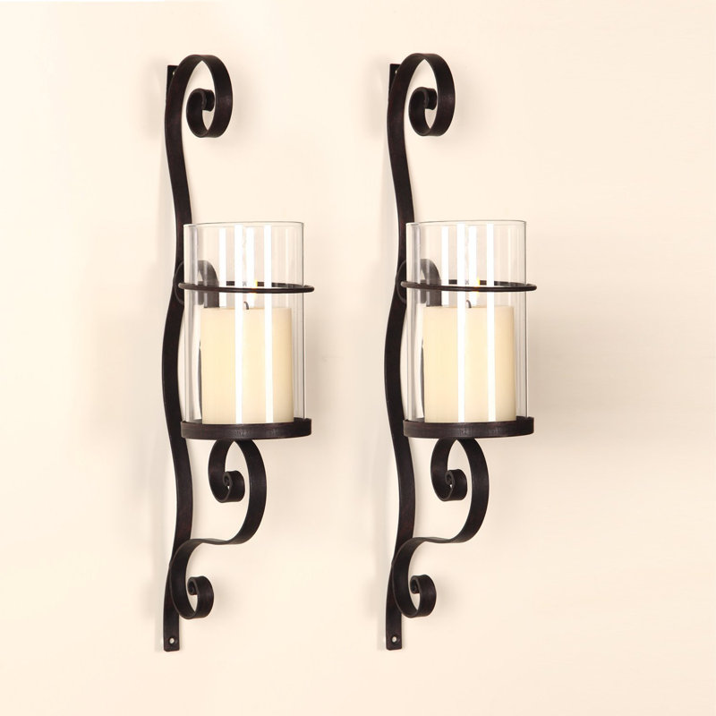Ensemble de 2 appliques murales en verre / fer