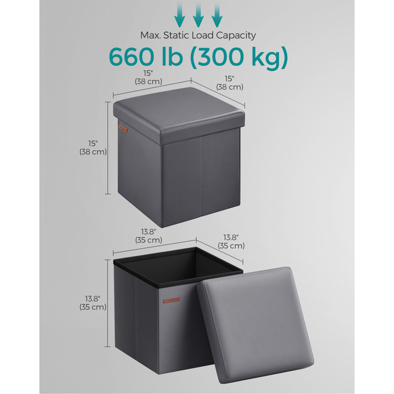 15 Inches Ottoman With Storage, Slate Gray