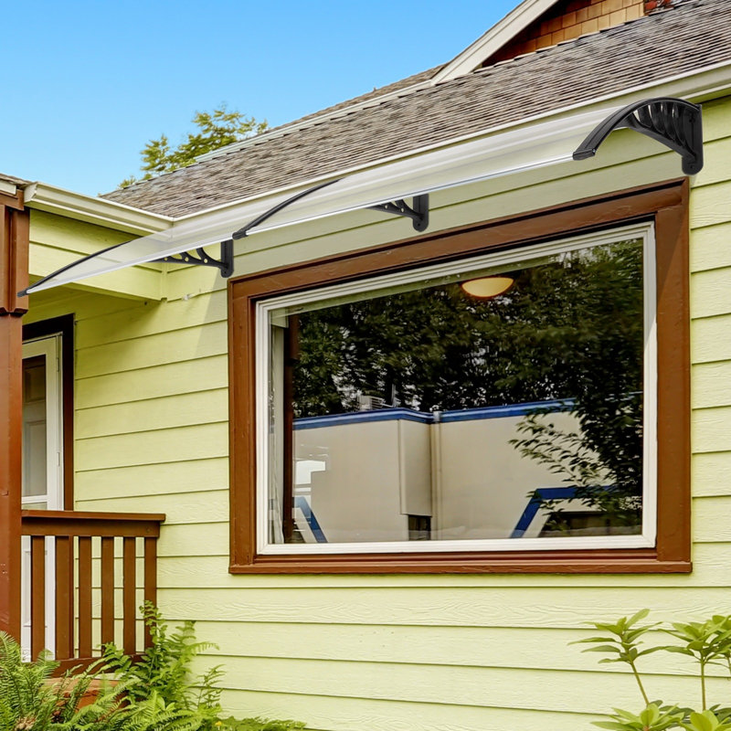 Door Wndow Awning Rain Cover Eaves, Clear/Black, 10" H x 77" W x 38" D