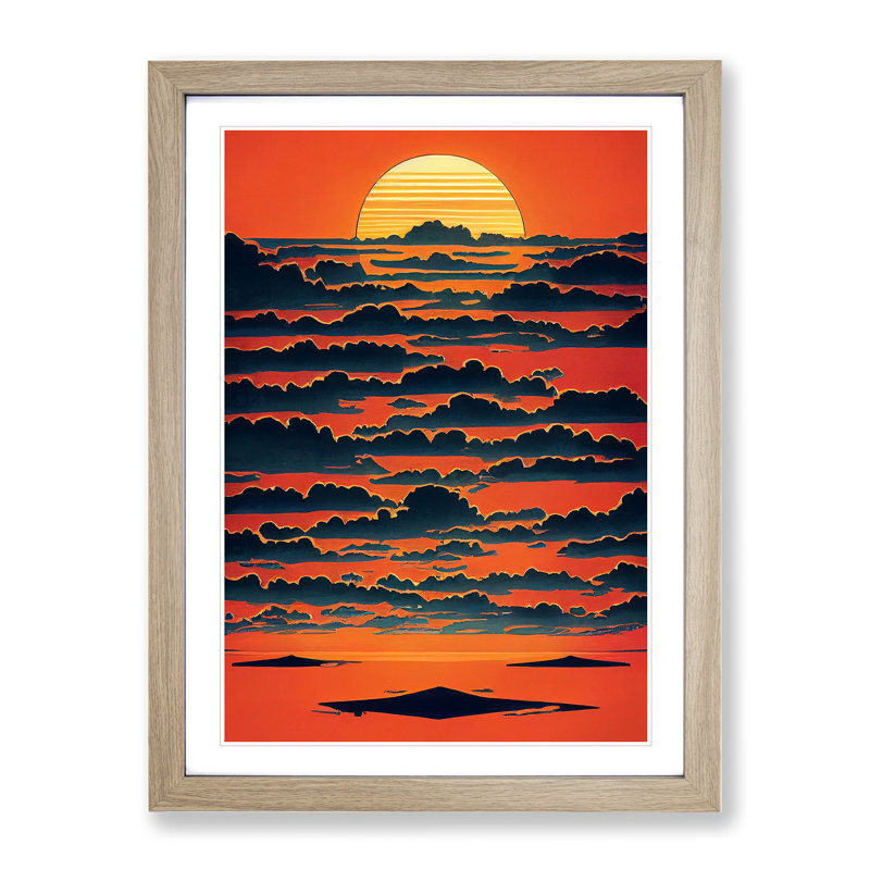 Unusual Sunset View - Wall Art, 48cm H x 36cm W, Oak Picture Frame, White