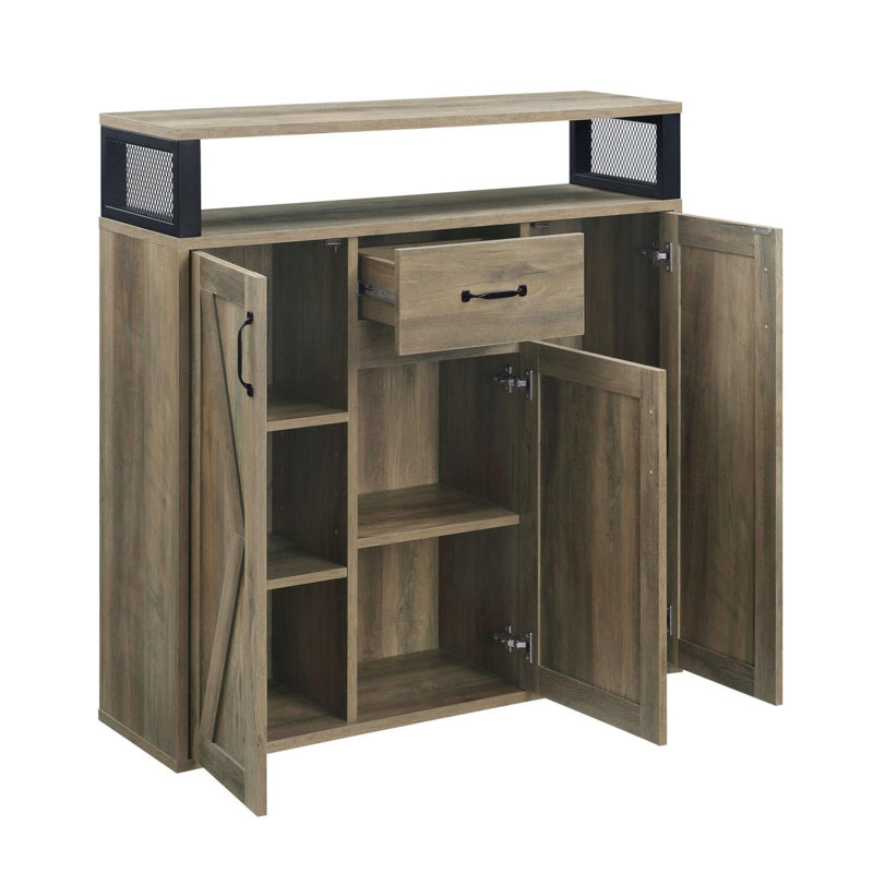 Bevil Industrial Rectangular 1-Drawer Server in Rustic Oak