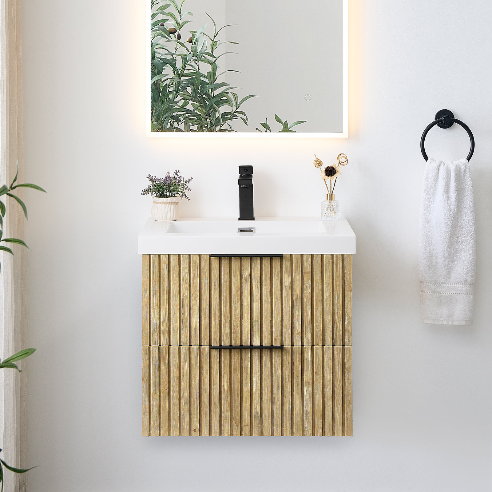 Noren 24" Wall-mounted Single Bathroom Vanity with White Artificial Drop-in Sink without Mirror
