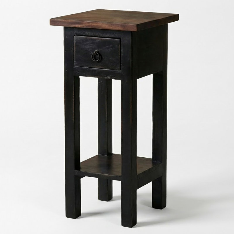 Aule Solid Wood End Table with Storage, White Washed
