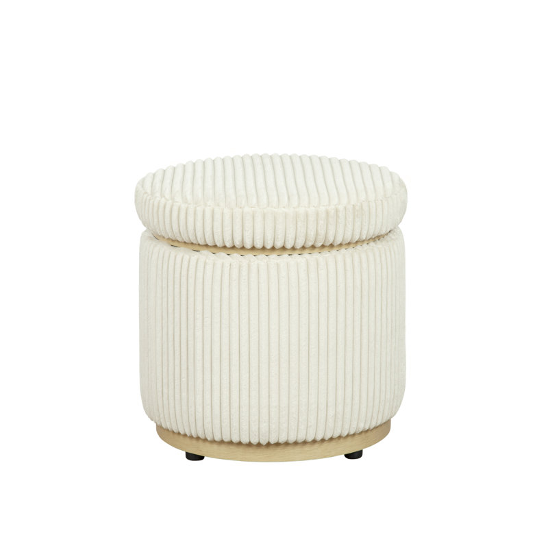 Thurleigh Round Sherpa Ottoman with Storage, Cream