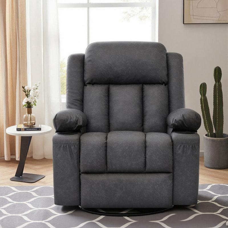 Ultimate Comfort 360° Swivel Recliner – Heated Massage, Rocking And Retractable Armrests, Gray