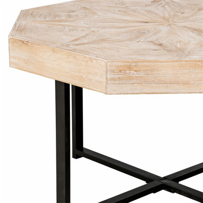 Wood Octagonal Vintage Patchwork Craft Farmhouse 30 Inch Wooden Table Top Cross Metal Legs Coffee Table for Living Room