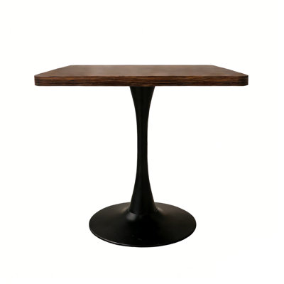 Mid-Century Modern 28" Square Tulip Table with Thickened Edge & Pedestal Base, Space-Saving Compact Dining Table for Kitchen, Living Room, and Small Spaces, Walnut Finish