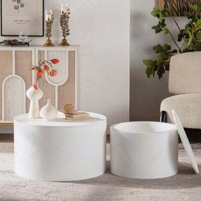 Table basse avec rangement, ensemble de 2 tables d'appoint rondes modernes pour le salon, la chambre à coucher, le bureau et le balcon, entièrement assemblées