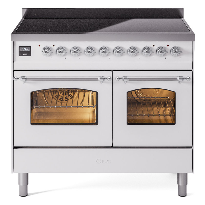 Cuisinière à induction 40 pouces avec 6 éléments à induction ILVE Nostalgie II Series (porte en verre), Blanc/chrome