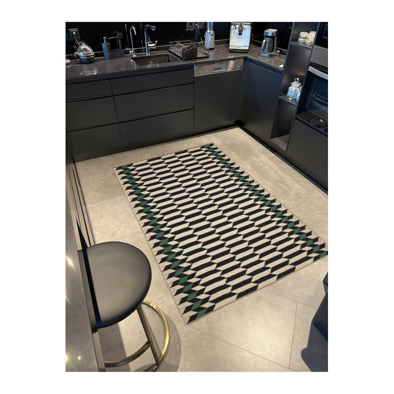 Tapis noir tissé à motif géométrique nid d'abeille noir, Tapis de couloir 3 pi 3 po x 9 pi 10 po