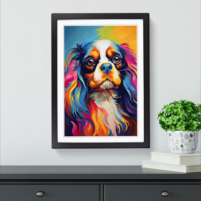 Cavalier King Charles Spaniel Modern No.2 - Single Picture Frame Print on Wood, 34cm H x 25cm W x 2cm D, Black Framed
