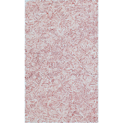Barranco Geometric Hand Tufted Wool Area Rug in White/Red