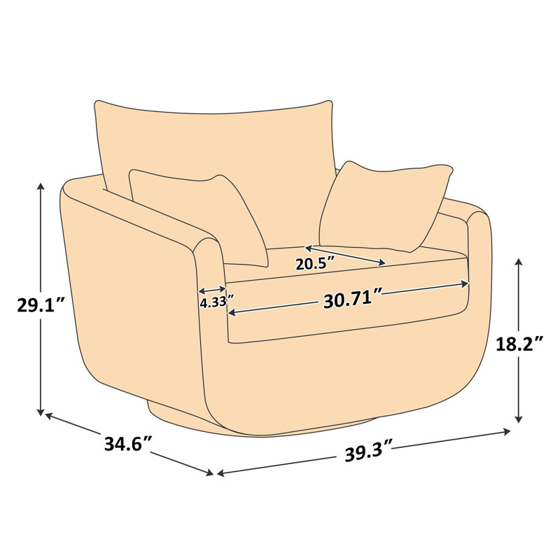 Rayel 40 "Width Swivel Single Chair Sits Deep And Comfortable, Camel Polyester