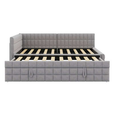 L-Shaped Upholstered Daybed With Pop Up Trundle And USB Ports