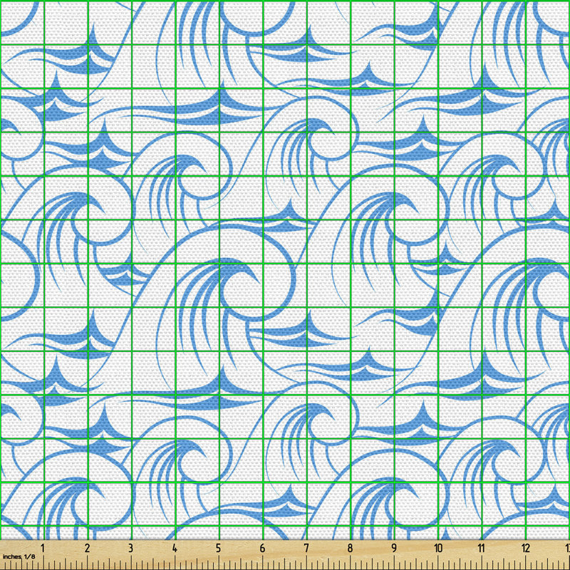 Chatan Continuous Outline Ocean Waves Swirling with Foam Stormy Summer Surf Pattern Multi-Purpose Fabric
