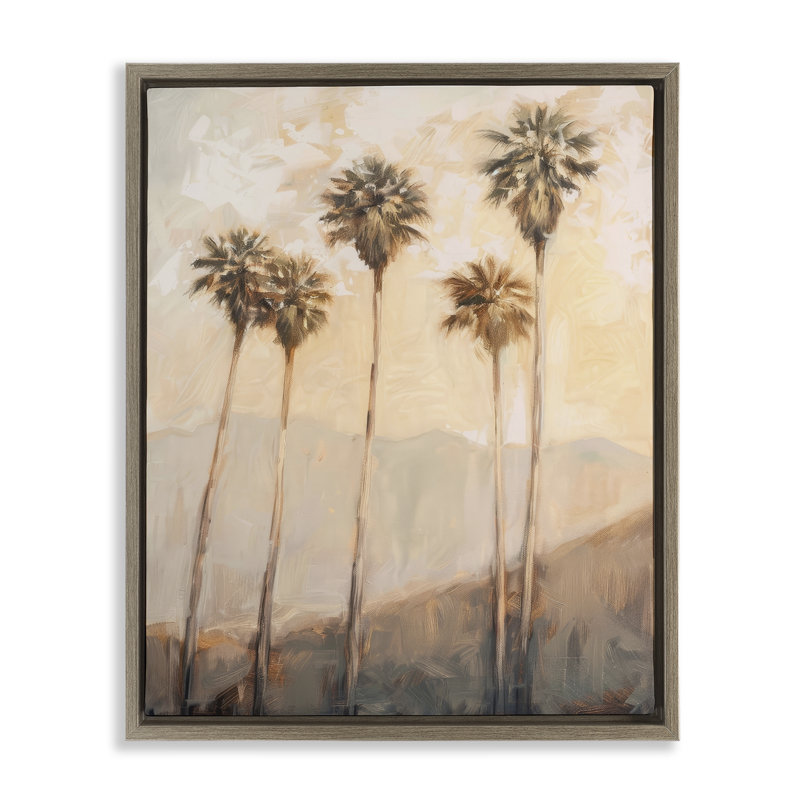  "SoCal Sunny Palm Trees Floater", art mural par Petal Prints Design, Cadre flottant orme Montalcino, H 21 po x l 17 po
