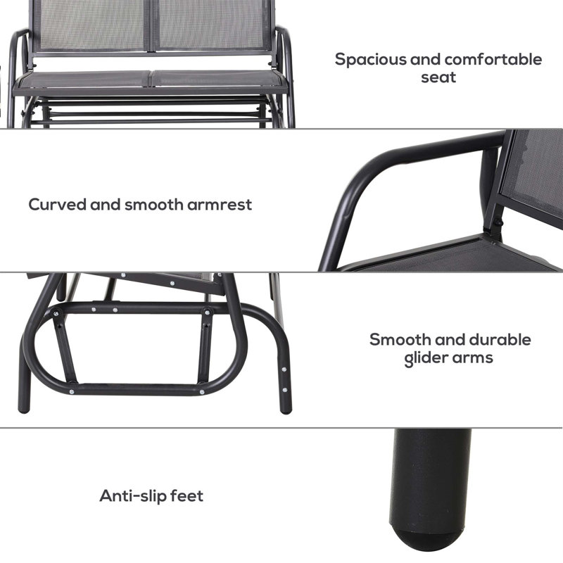 Gray Steel Frame 2-Person Outdoor Glider Bench with Cushions
